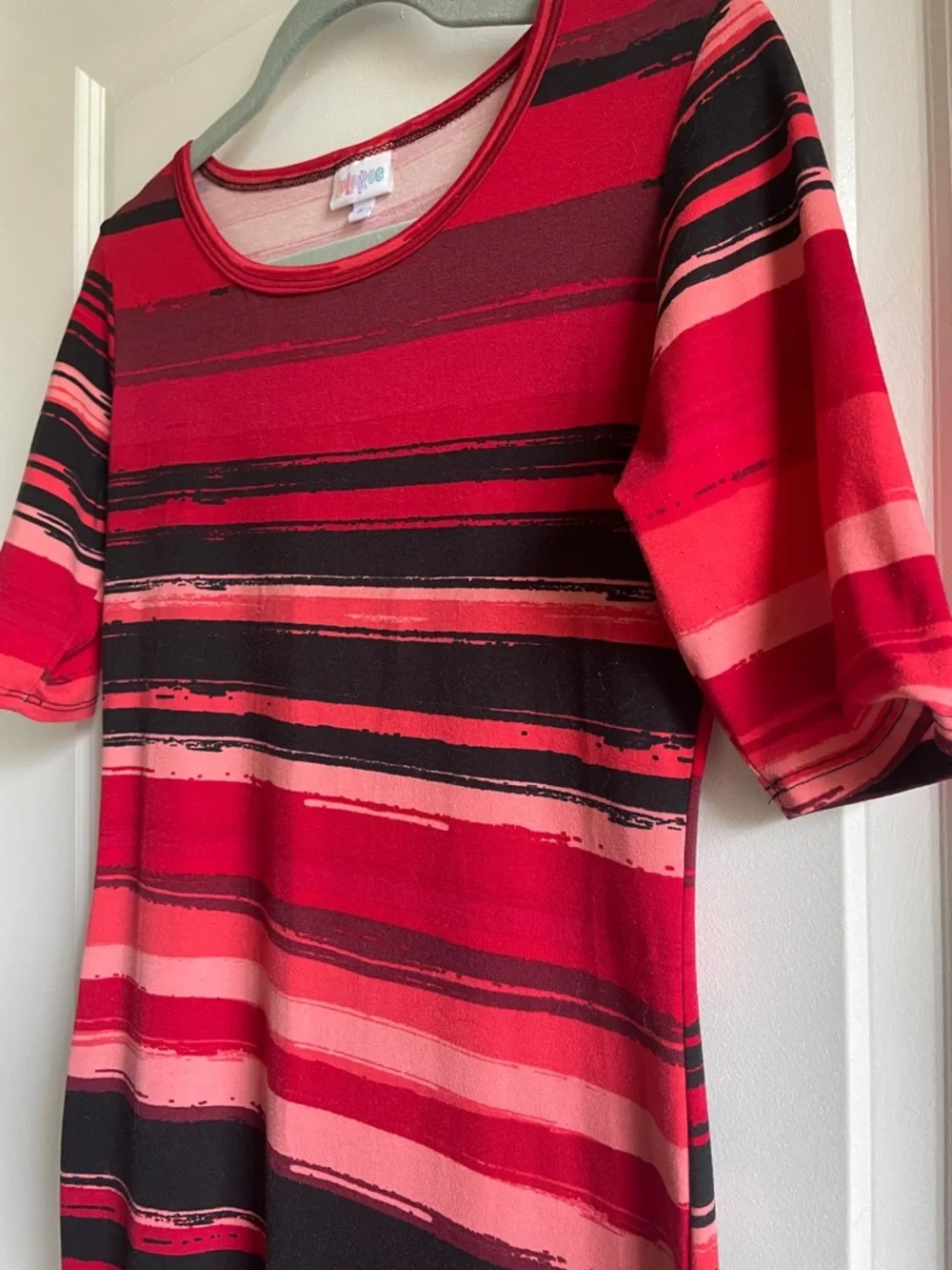 2 for $18 LuLaRoe Julia Red and Black Striped Midi Dress vamp